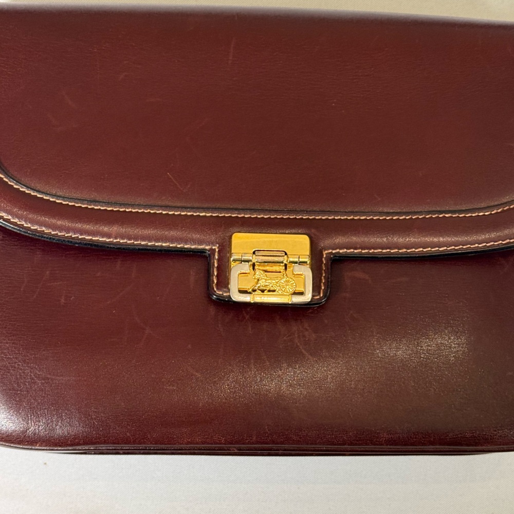 Vintage Celine Paris Burgundy Box Leather Shoulder Bag Gold Turn Lock - Picture 6 of 13